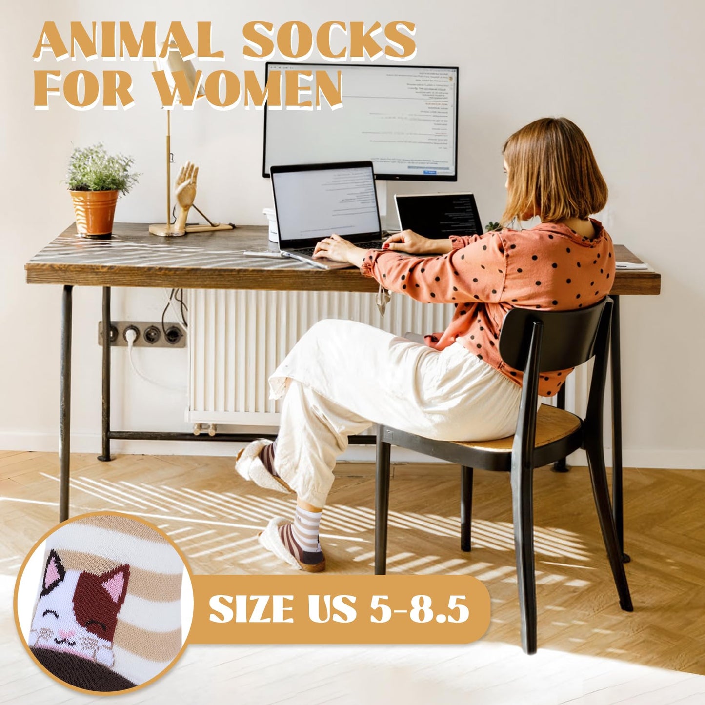 YSense 5 Pairs Cute Animal Socks for Women, Funny Dog Cool Cotton Art Painting Cat Socks Women