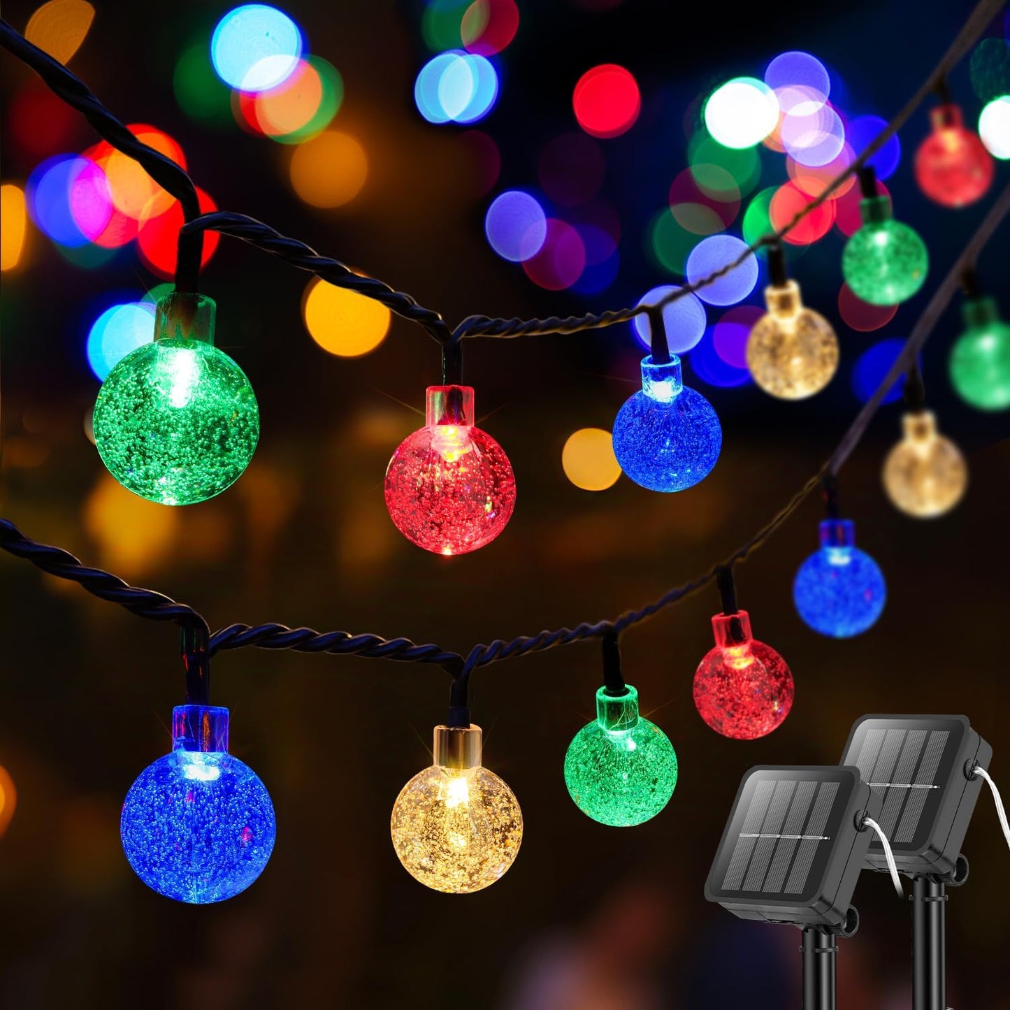 Metaku Solar String Lights, 40FT, 60 LED, 8 Lighting Modes, 2 Pack, Multicolor, Outdoor Patio Lighting for Garden and Camping