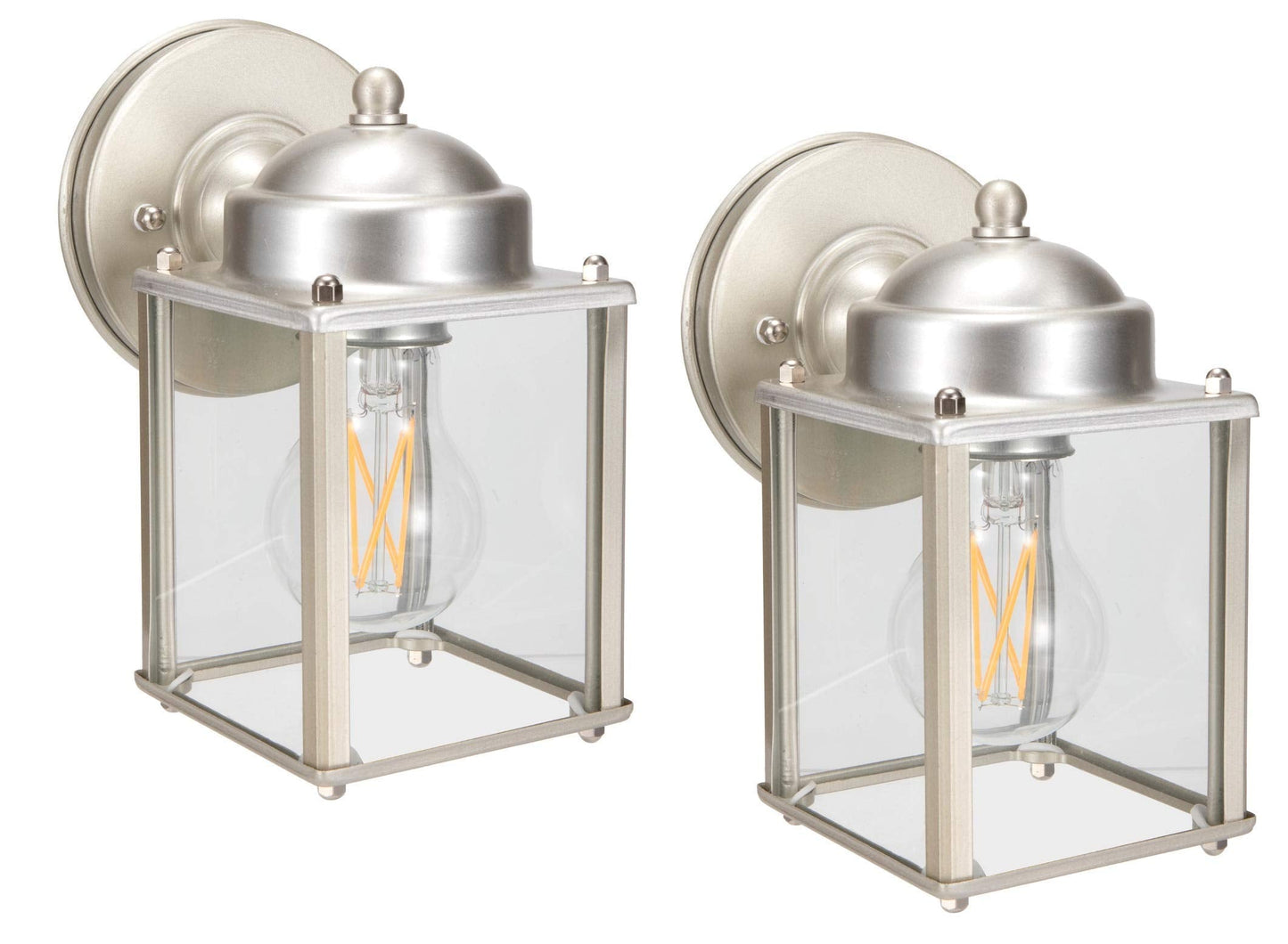 Lit-Path Outdoor Wall Lantern Sconce, Aluminum, Nickel Finish, E26 Medium Base, 2-Pack, Non-Led, Model Lt-Wl017-Pnk-2Pk