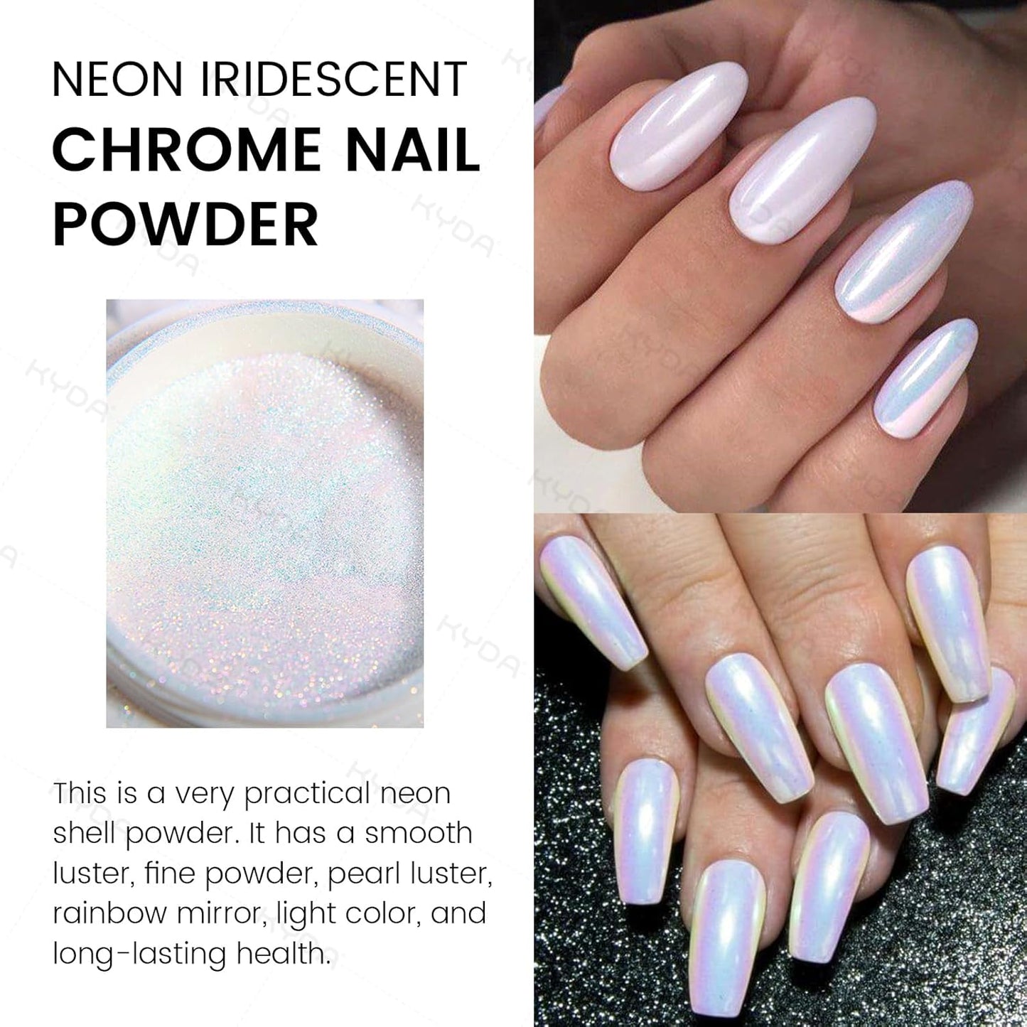 Ownest 2 Pcs Neon Chrome Nail Powder, Unicorn Chrome Nails Glitter Pigment, Aurora Iridescent Powder Pigment for Nails, Opal Pearl Mica Powders, Chameleon Pearl Manicure Pigment
