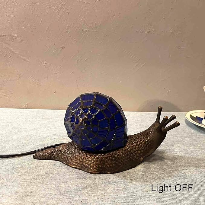 Bieye L10983 Land Snail Tiffany Style Stained Glass Accent Table Lamp for Home Decoration (Blue, 10" D x 5" W x 5" H)