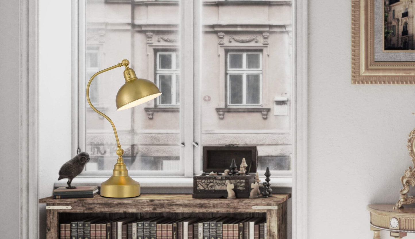 Homeroots 25 In. Metal Desk Table Lamp With Antiqued Brass Dome Shade, Model 524725
