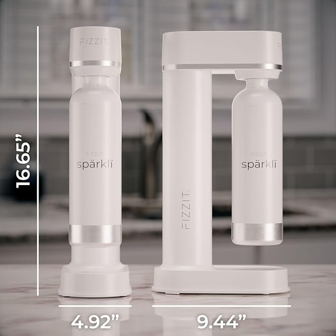 White Stainless Steel Sparkling Water Maker with 2 CO2 Cylinders & 1L Reusable Stainless Steel Bottle For Soda Makers