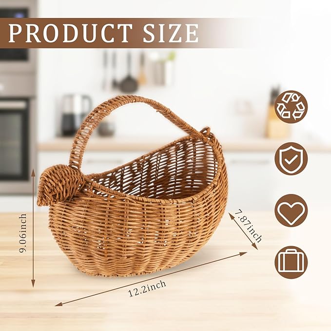 Chicken Egg Collecting Baskets Antique Farmhouse Rustic Vintage Wicker Egg Basket with Handle for Fruits Vegetables Home Collecting Countertop Storing Kitchen Decoration