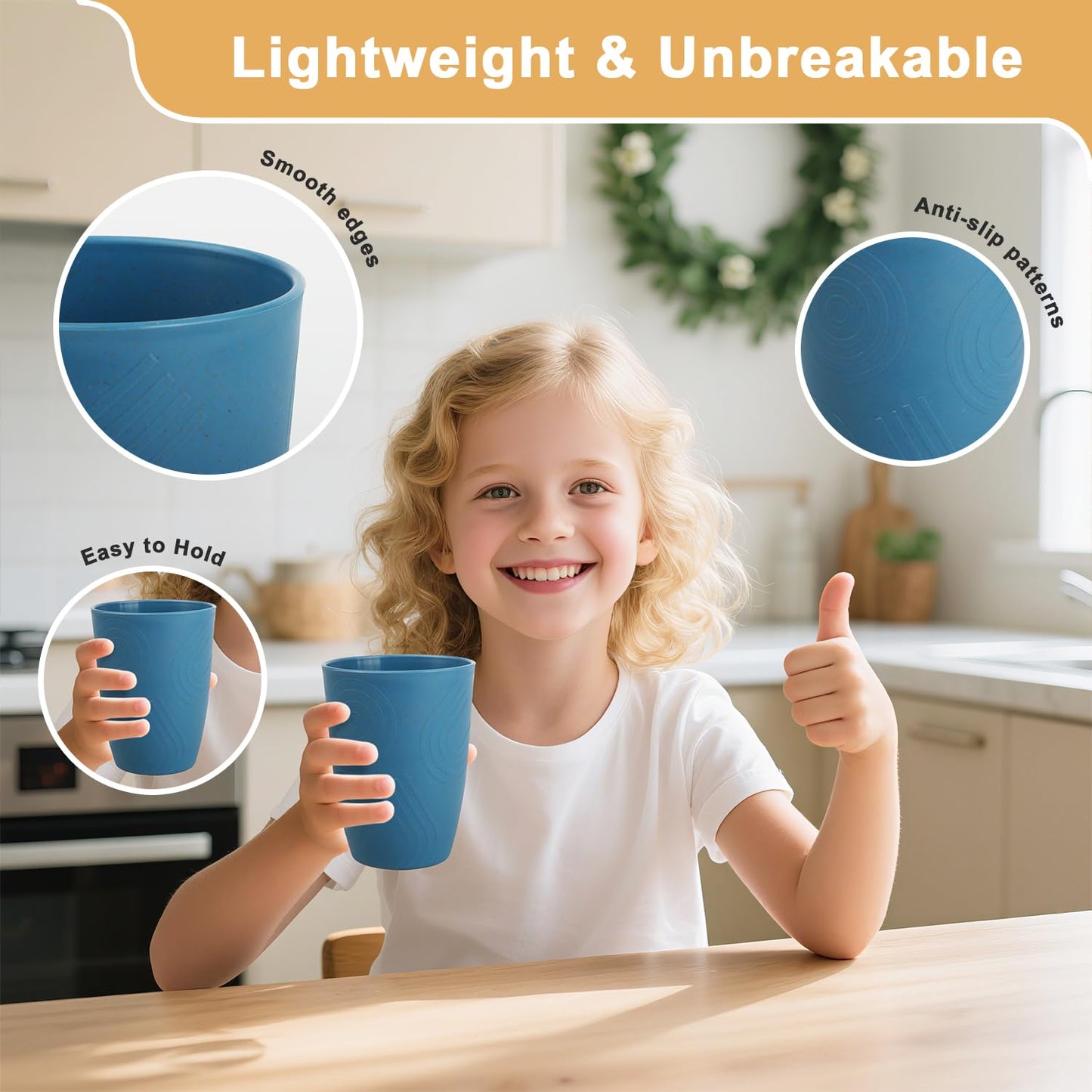 BUSOKIP 12 oz Wheat Straw Cups Set of 6, Alternatives to Plastic Cups Reusable, Unbreakable Drinking Glasses, Dishwasher Safe Drinking Cup, Small Water Cup for Kitchen (Multicolor)