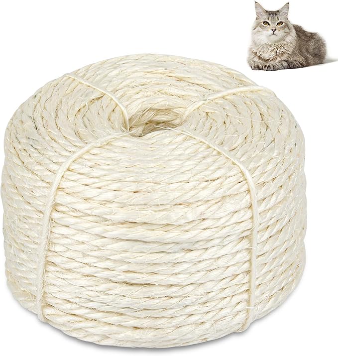 164 Feet Sisal Rope for Cat Scratching Post, 4 mm Natural Cat Tree Rope, DIY Hemp Twine Rope for Repairing, Recovering Scr...