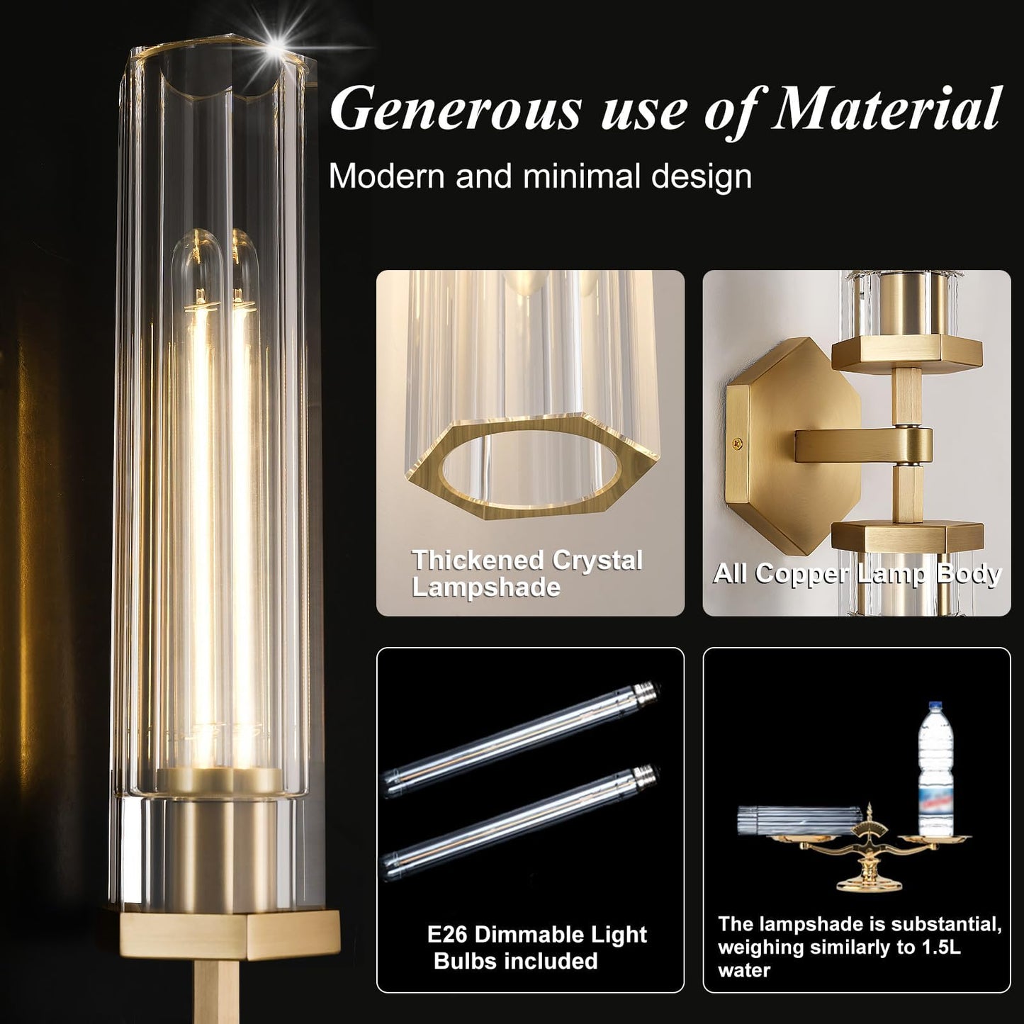 Gold Crystal Bathroom Wall Sconce Light Fixture Modern Bathroom Vanity Light 28.5In Brass Sconces Wall Lighting Linear Indoor Wall Sconce Light For Bedroom Hallway Staircase Living Room Dining Room