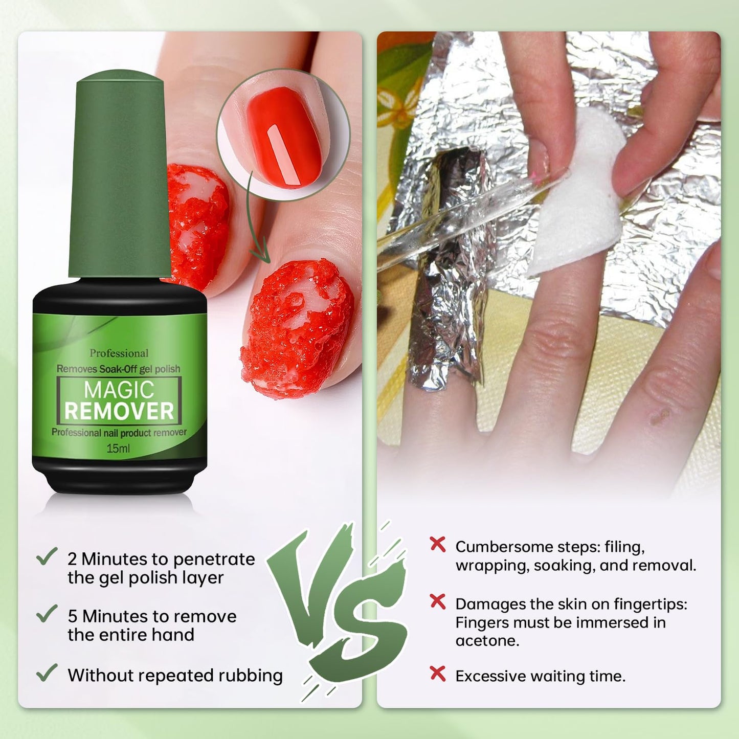3PCS Gel Nail Polish Remover, 15ml Gel Remover for Nails Within 3-5 Minutes Quickly and Easily Soak off Polish Remover