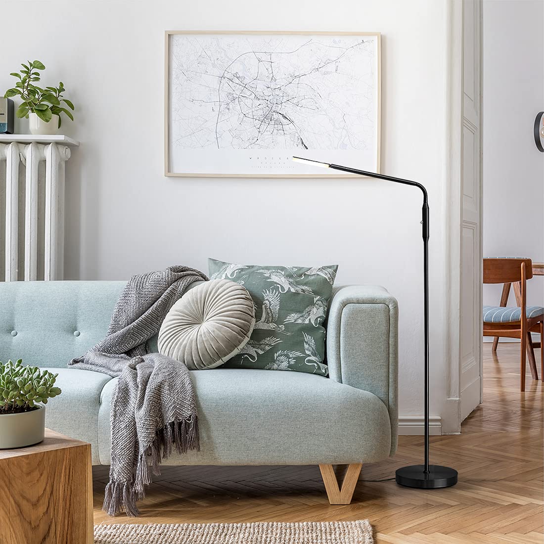 OBright Dimmable LED Floor Lamp, Adjustable Color Temperature, Gooseneck, Black, Model OB-FL11D