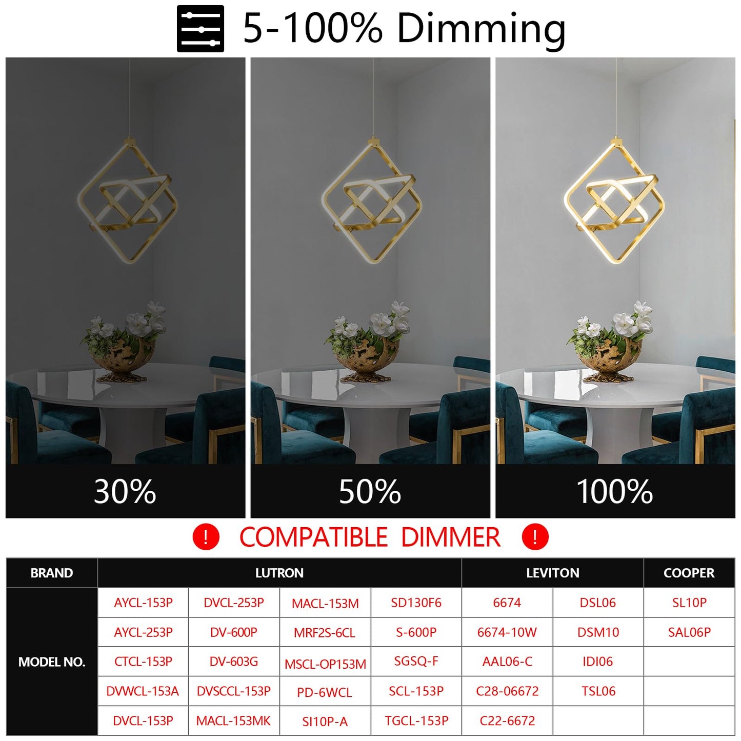 Bnhhlz Modern Led Pendant Light Gold Pendant Lights 4000K 35W Dimmable Height Adjustable Pendant Lighting Rectangle Chandelier For Kitchen Island Dining Room Bedroom Living Room Foyer(3-Ring)
