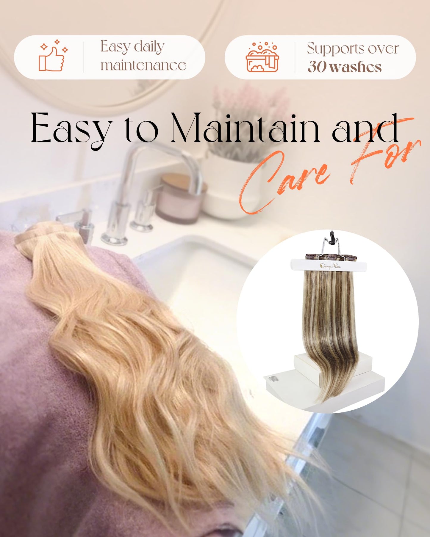 Sunny Hair 22-inch Clip-in Human Hair Extensions, Brown with Blonde Highlights, 7pcs 120g, Straight