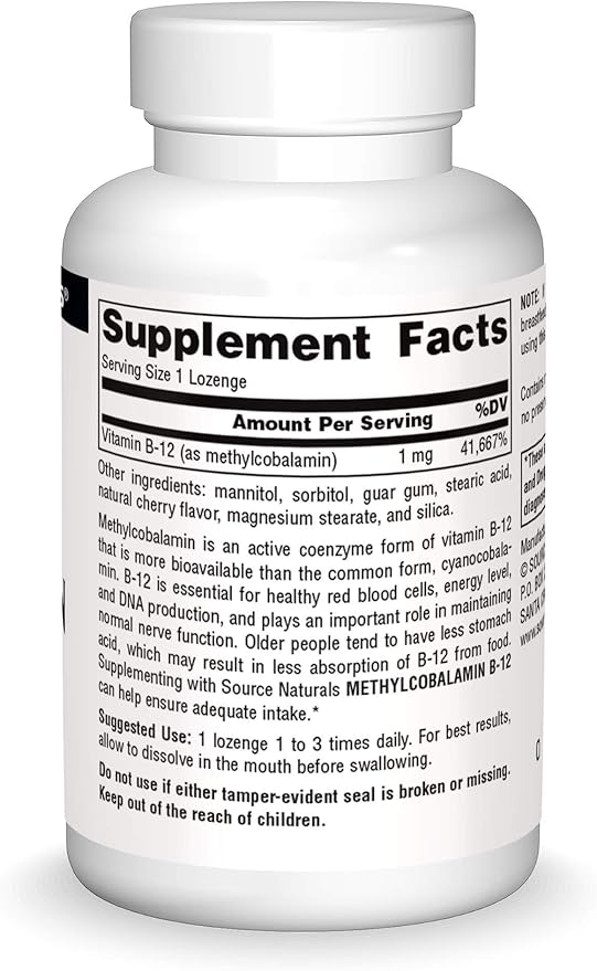 Source Naturals MethylCobalamin Vitmain B-12 Cherry-Flavored, 1 mg - 120 Lozenges