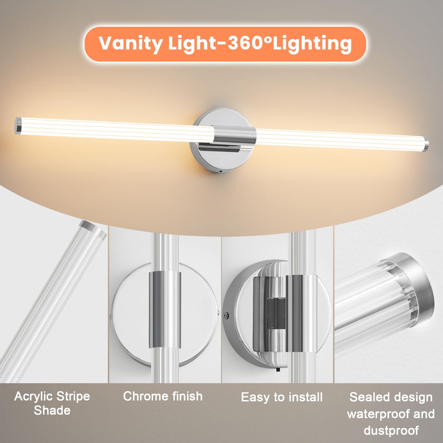 Gednbo Bathroom Wall Sconces Set Of 2 Hardwired Dimmable 5Cct Led Bathroom Light Fixtures Over Mirror 360 Full Lighting 31 Long Vanity Light Bar Modern Chrome Wall Sconce For Bedroom Living Room