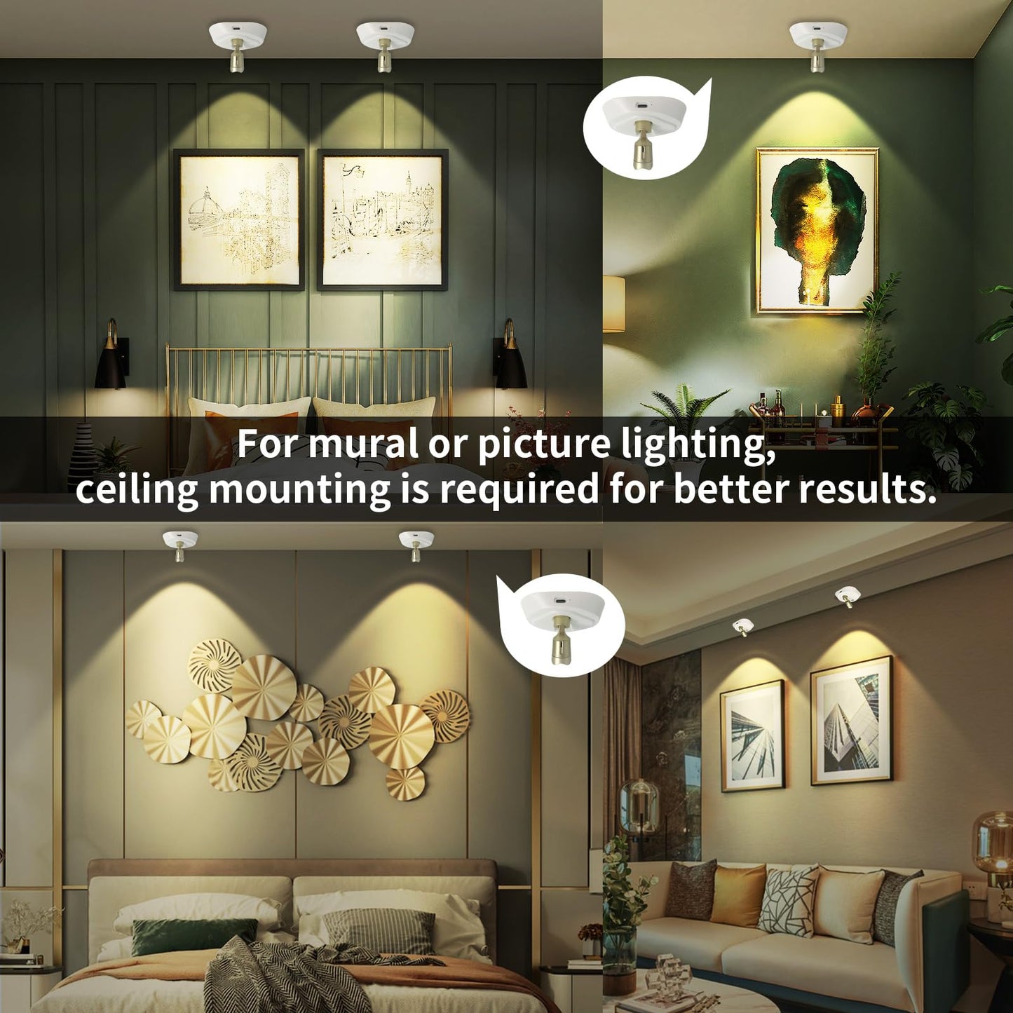 LEASTYLE LED Wireless Spotlights, 3000K/4000K/6000K, Rechargeable, Dimmable Accent Light, White+Gold, 2 Pack, Model TL011