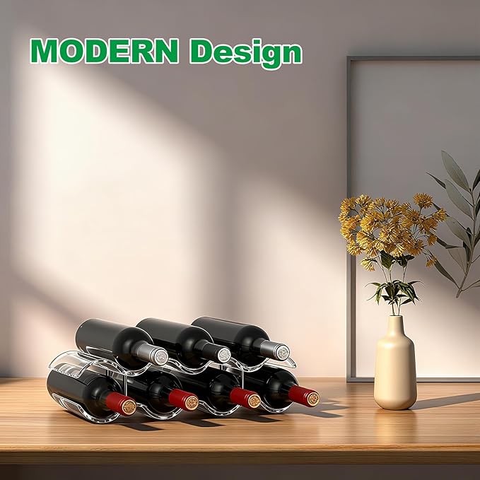 Wine Rack Countertop, Wine Rack for Inside Cabinet, Acrylic Wine Holder, Wavy Wine Bottle Holder for Cabinet Pantry Home Kitchen (2 Tiers - 7 Bottles)