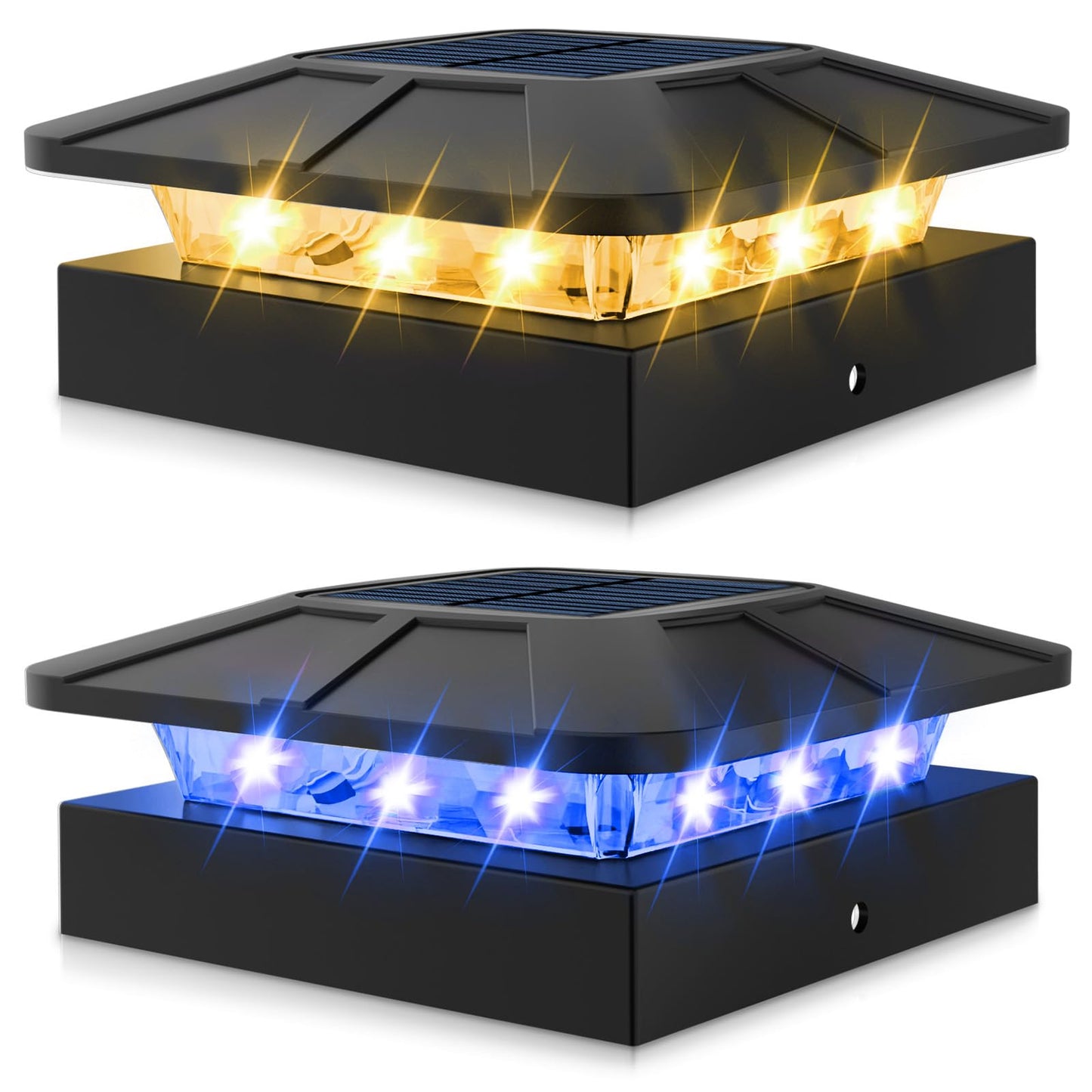 Peasur 2Pack 4X4 Solar Post Lights Outdoor  Blue & Warm White Led Fence Caps Light Waterproof  Wood & Vinyl Post Top Lighting For Deck Mailbox Railing Porch Outside