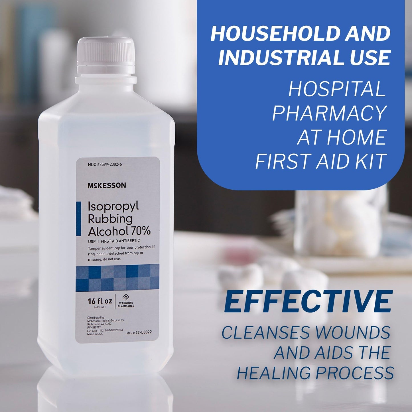 McKesson Isopropyl Rubbing Alcohol 70% [1 Count] USP First Aid Antiseptic, 16 oz