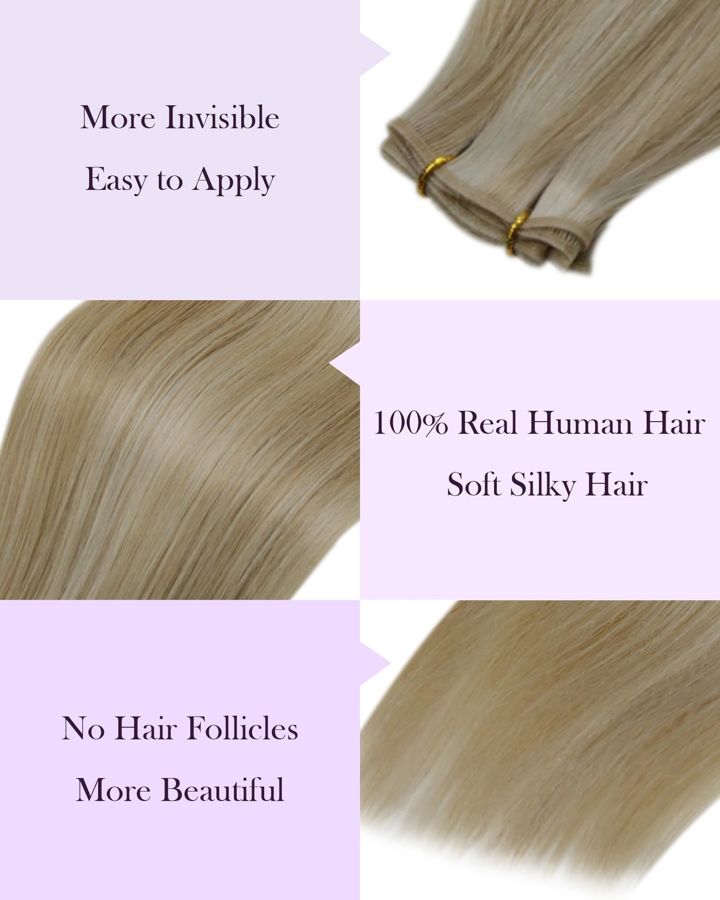 LaaVoo Hand Tied Weft Hair Extensions Human Hair Blonde Highlights Genius Hair Extensions Weft Blonde Sew in Hair Extensions Rea