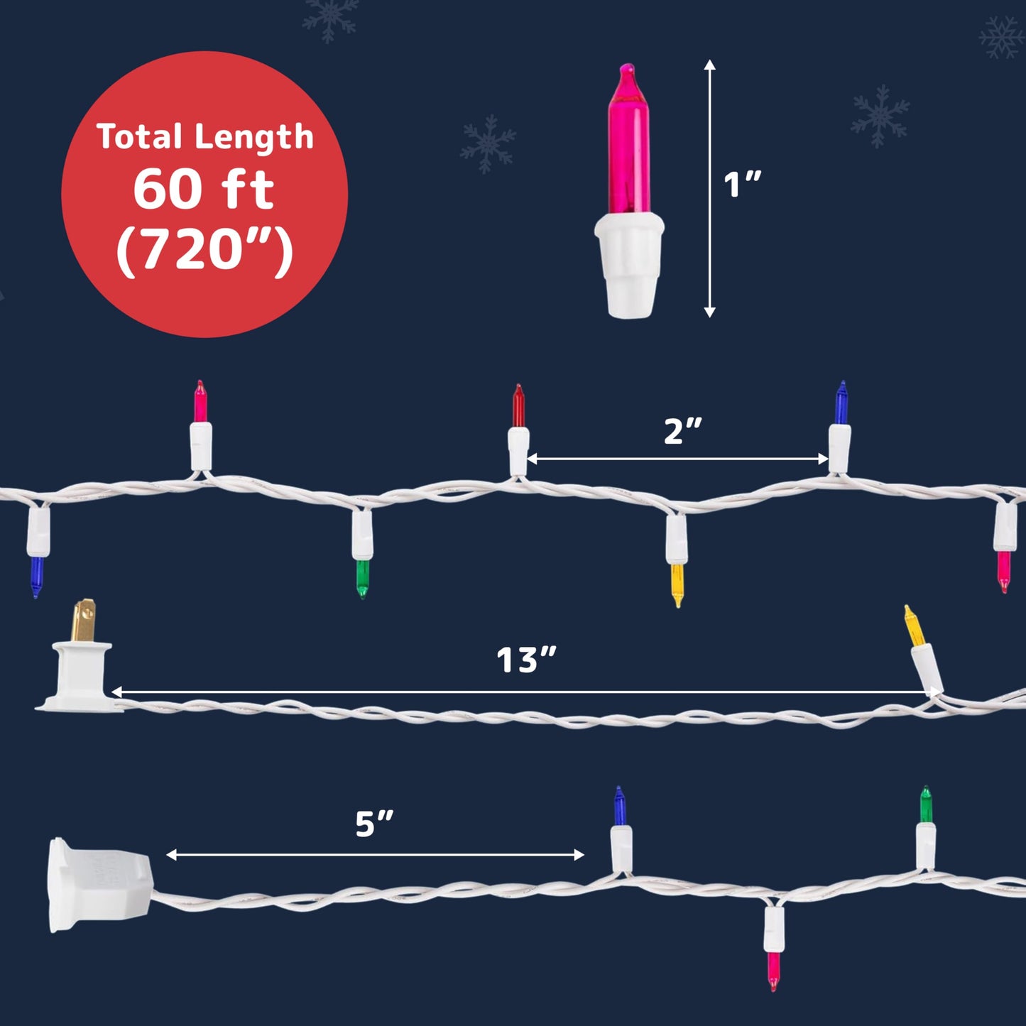 Prextex Christmas Lights - 300 Multicolor Twinkle Lights, 60 Feet Indoor/Outdoor String Lights With White Wire