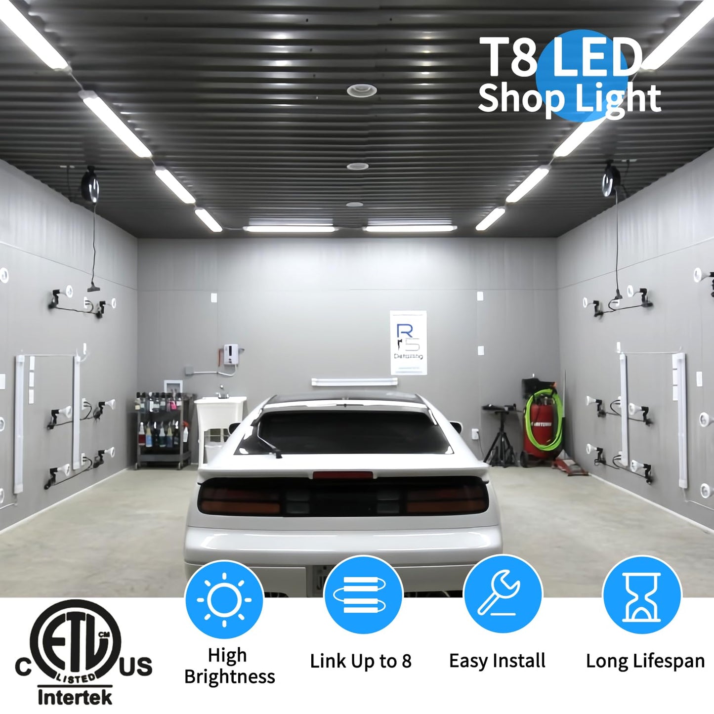 SHOPLED 3FT LED Shop Light, 27W 3510LM, 6000K Cool White, V-Shape T8 Tube Lights, Clear Cover, 4 Pack