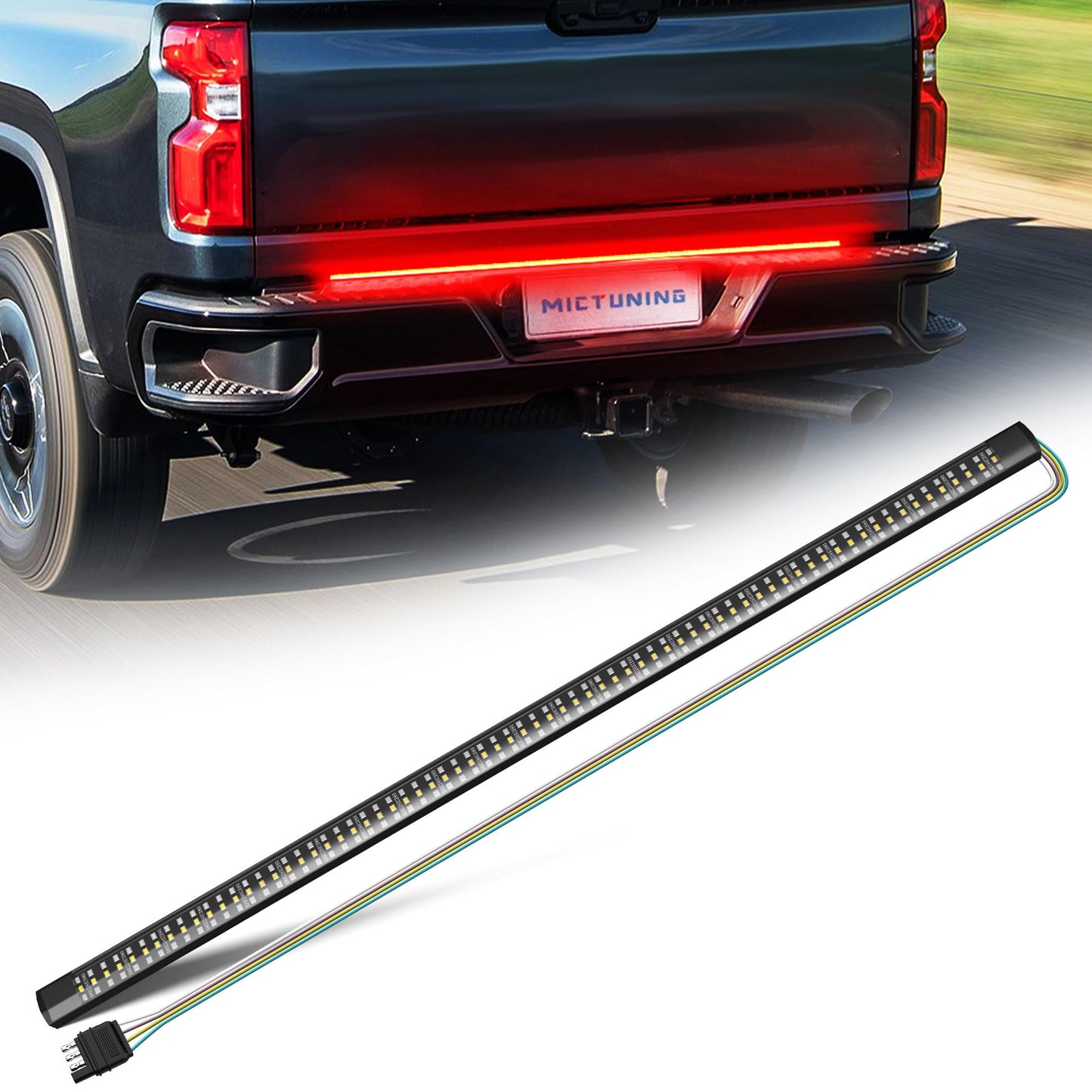 Mictuning Truck Tailgate Light Strip 48 Inch Triple Row 360 Led Ip67 Waterproof With Red Running Brake Sequential Turn Signal  Strobe & White Reverse Lighting