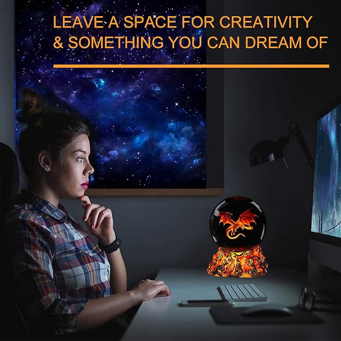 Dragon Night Light, 3.15 Inch (80mm) K9 Crystal Upgraded Volcanic Lava Base 3D Lamp with Remote 16 Color for Birthday Xmas Cool Figurines Dragon Gifts for Room Decor Boys Girls