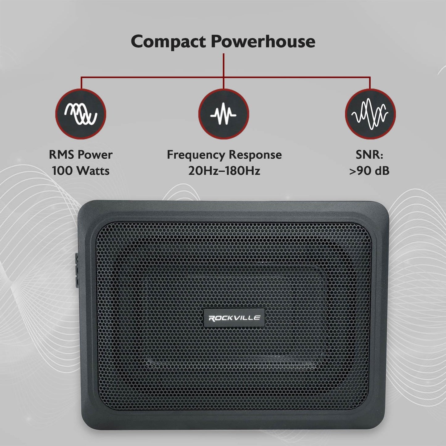 Rockville Rw68Ca 400W 6X8 Slim Under-Seat Active Car Subwoofer, 4 Ohm, Built-In Amplifier, Remote Bass Control, Cast Aluminum En