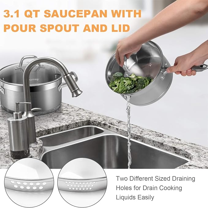 Duxtop Professional Stainless Steel Pots and Pans Set, 18-Piece Induction Cookware Set, Saucepan with Pour Spout and Strainer Lid, Impact-Bonded Technology