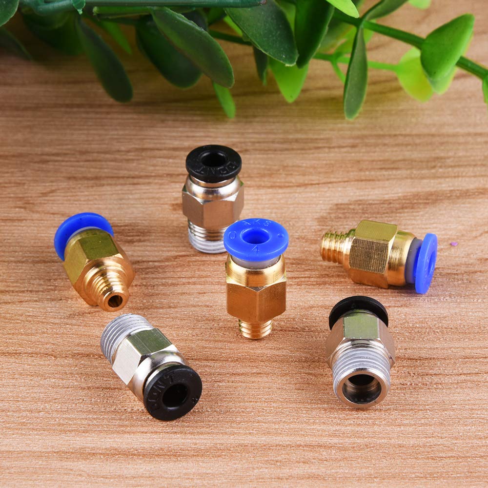 SIQUK 4 Pieces Teflon Tube PTFE Tubing(1 Meter) with 8 Pieces PC4-M6 Fittings and 8 Pieces PC4-M10 Male Straight Pneumatic PTFE Tube Push Fitting Connector for 3D Printer 1.75mm Filament