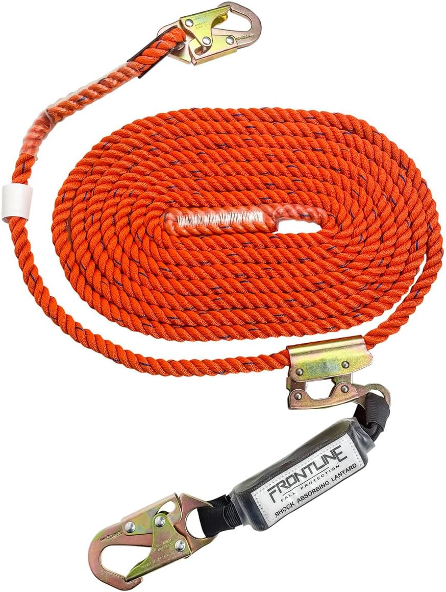 Frontline VLP200R3L Premium Vertical Lifeline with Openable Rope Grab 200' and Shock Pack | High Tenacity Polyester Material | Double Locking Closing Mechanism | OSHA & ANSI Compliant