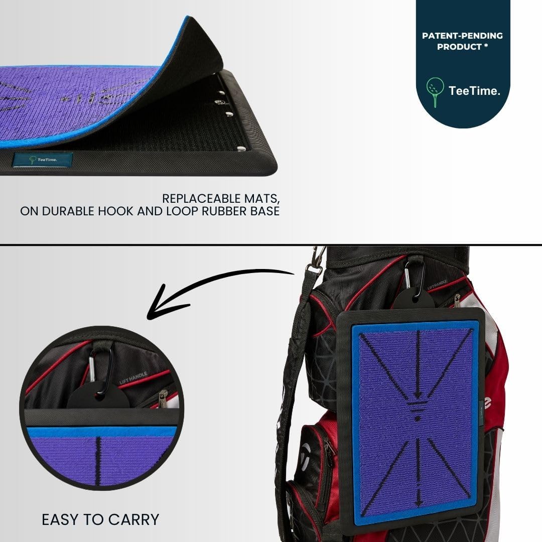 TeeTime Golf Practice Mat - Patent Pending - Instant Swing Path Feedback - Indoor-Outdoor with Carry Clip