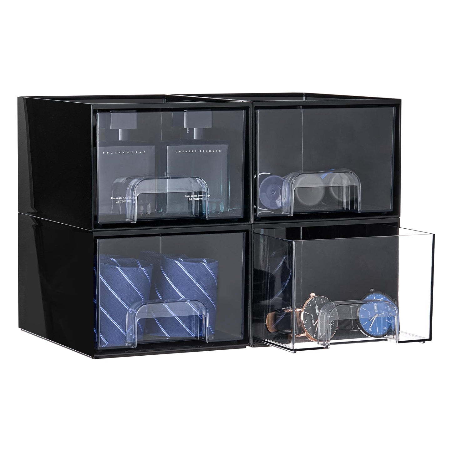 Vtopmart Black Small Stackable Storage Drawers, Cologne Organizer for Men,Plastic Containers for Vanity, Dresser,Office Desk,Bat