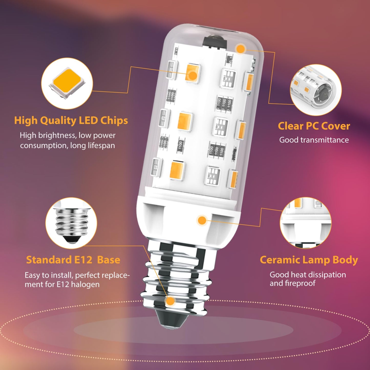 Cxyemt E12 LED Bulb 2W Equivalent, RGB Color Changing, Warm White 3000K, Dimmable, 2 Pack, Polycarbonate, Model E12-WRGB-