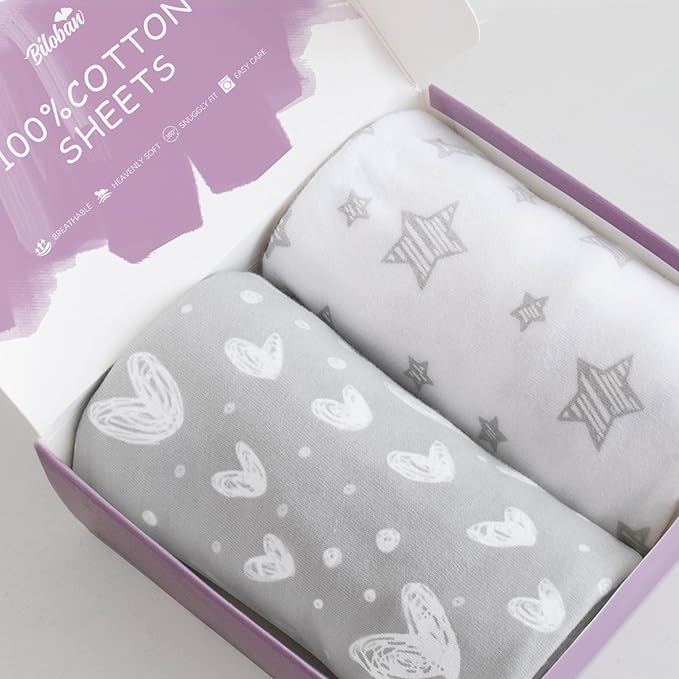 Bassinet Sheets Fit for Chicco Close to You 3-in-1 Bedside, Baby Trend Lil Snooze Deluxe III for Twins Bassinet and Delta Children Classic Wood Bedside, 100% Jersey Knit Cotton Sheets, Grey Print