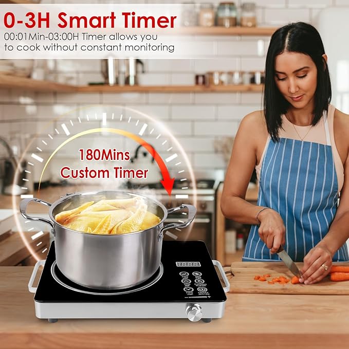 Infrared Electric Cooktop, 3500W Ceramic Single Hot Plates for Countertop, 12 Power Levels 0-3H Timer, Portable Handle, LED Display, Portable Stove for Home RV Camping(White)