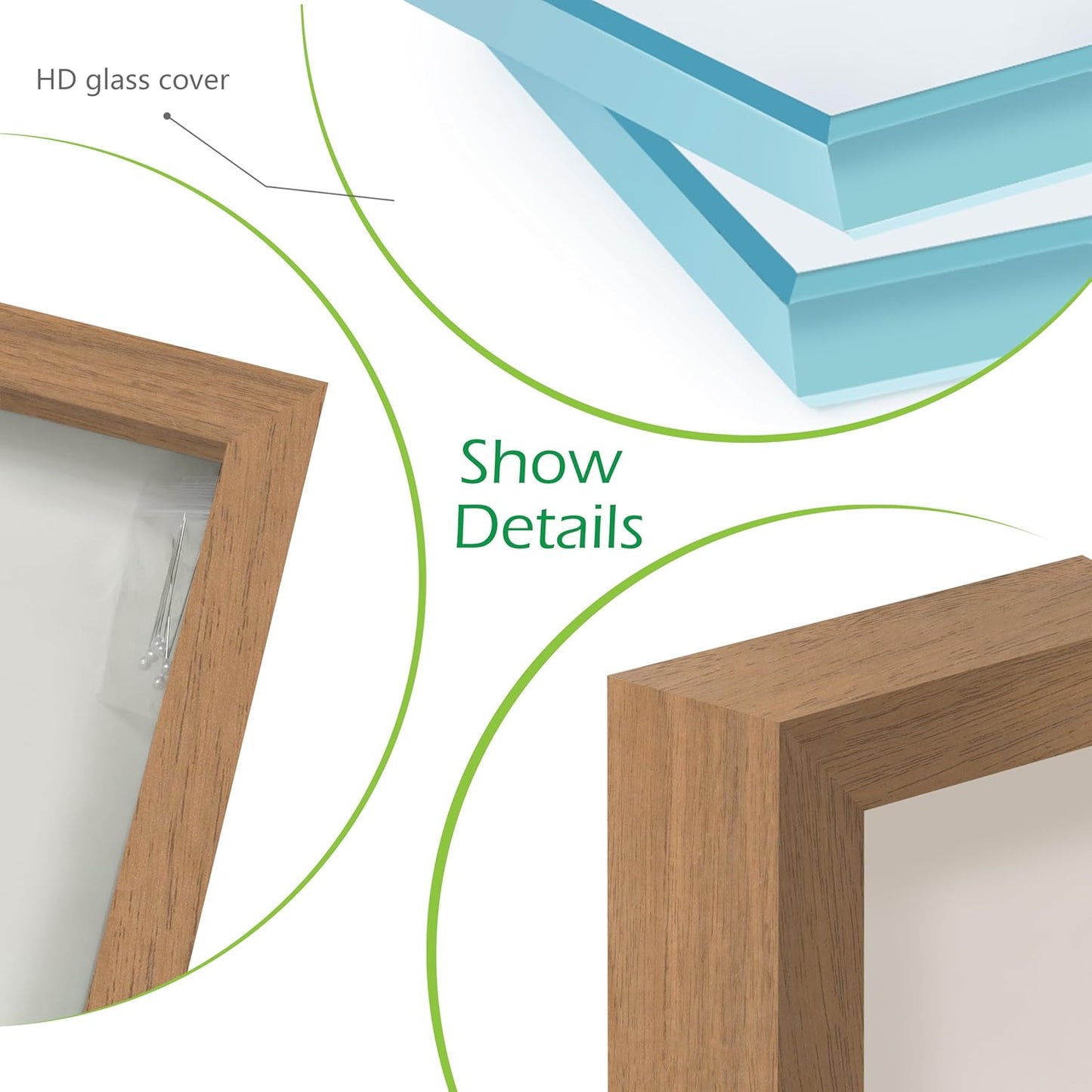 FrameWorks 8” x 10” Golden Oak Wooden Shadow Box Frame – Display Case with Soft Felt Back, Memory Box with Tempered Glass, Display Box with Elegant White Ball Push Pins, Wooden Flower Box