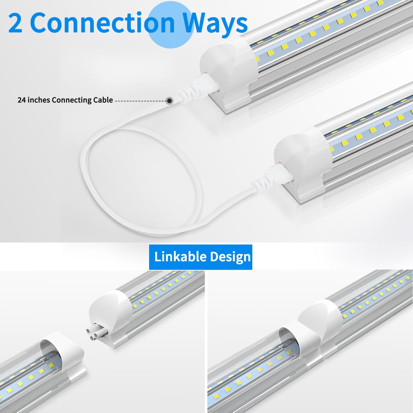 SHOPLED 3FT LED Shop Light, 27W 3510LM, 6000K Cool White, V-Shape T8 Tube Lights, Clear Cover, 4 Pack