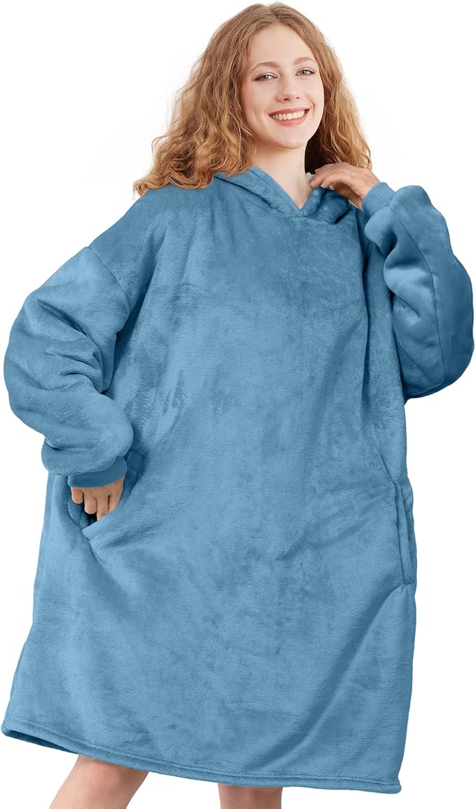 AmyHomie Wearable Blanket Hoodie for Adults & Teens,Oversized Sherpa Hooded Blanket,Warm Cozy Blanket Sweatshirt as Christ...
