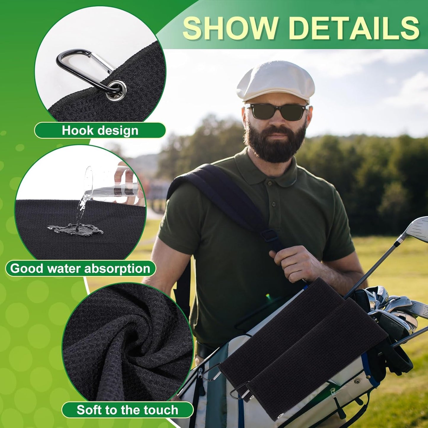 Batiyeer Golf Towels Bulk for Bags 16'' x 24'' Microfiber Waffle Pattern Golf Towels Trifold with Clip for Hiking,Tournament, Yoga