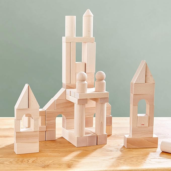 HABA Wooden Building Blocks 60 Piece Set, Ideal Toddler Blocks for Ages 2-4 & Kids Stacking Toys for Ages 1 and Up for Open-Ended Play, Made in Germany