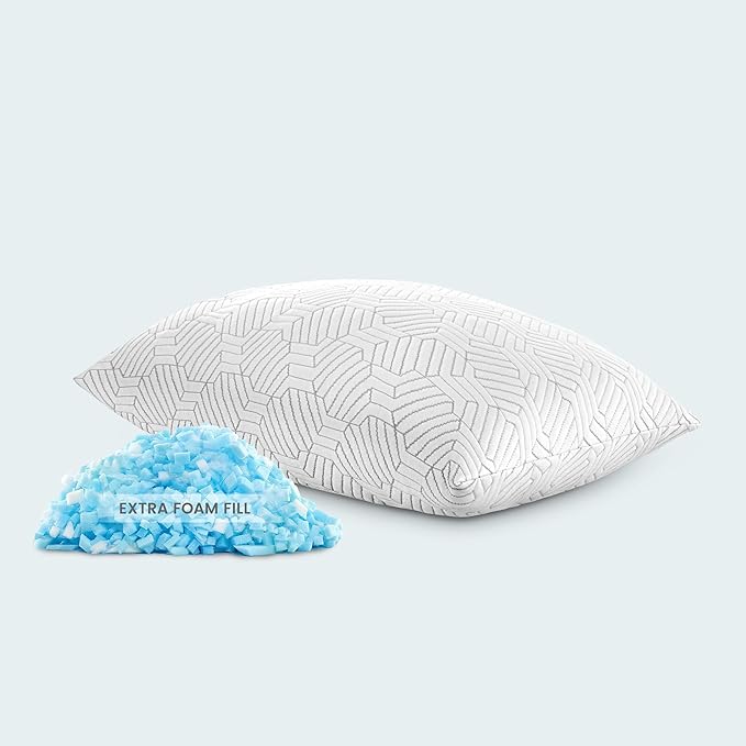 SLEEP ZONE Queen Size Shredded Memory Foam Bed Pillow for Sleeping, Removable Cooling Cover, Adjustable with 0.5Lb Extra Original Filling, (White, 20 x 30)