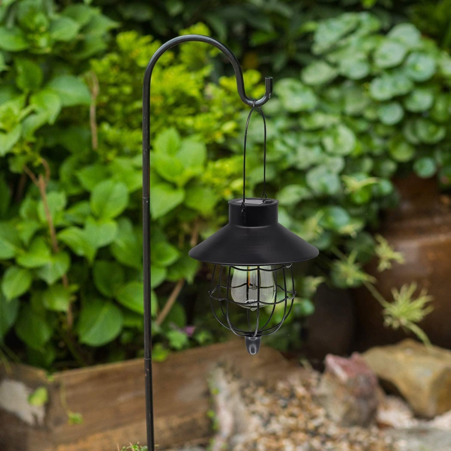 YAKii Solar Lanterns 6 Pack, Waterproof Metal Lamp, Warm White Light, Black, Model LP107-6, for Yard Garden Pathway Patio Porch