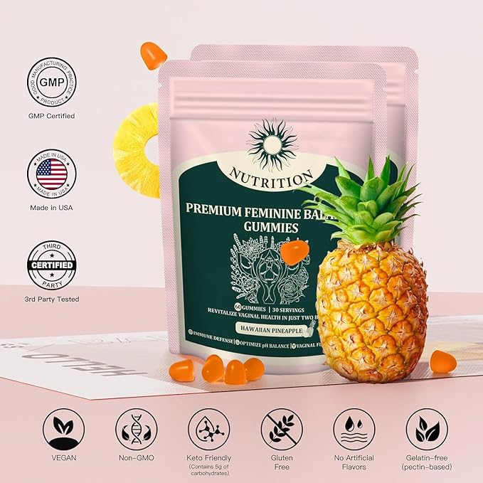 MATOP Premium Feminine Gummies Balance Nutrition - pH Balance for Women Health Natural Hawaiian Pineapple Gummy Vegan Gluten-Free Wellness 60 Gummies - 30 Servings