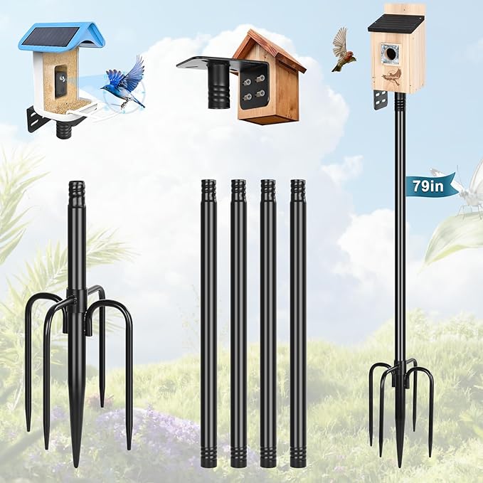 Gtongoko Smart Bird Feeder Pole 1-Inch Dia 79 Inch Bluebird House Pole for Outdoors Weather Station Heavy Duty Metal Mount...
