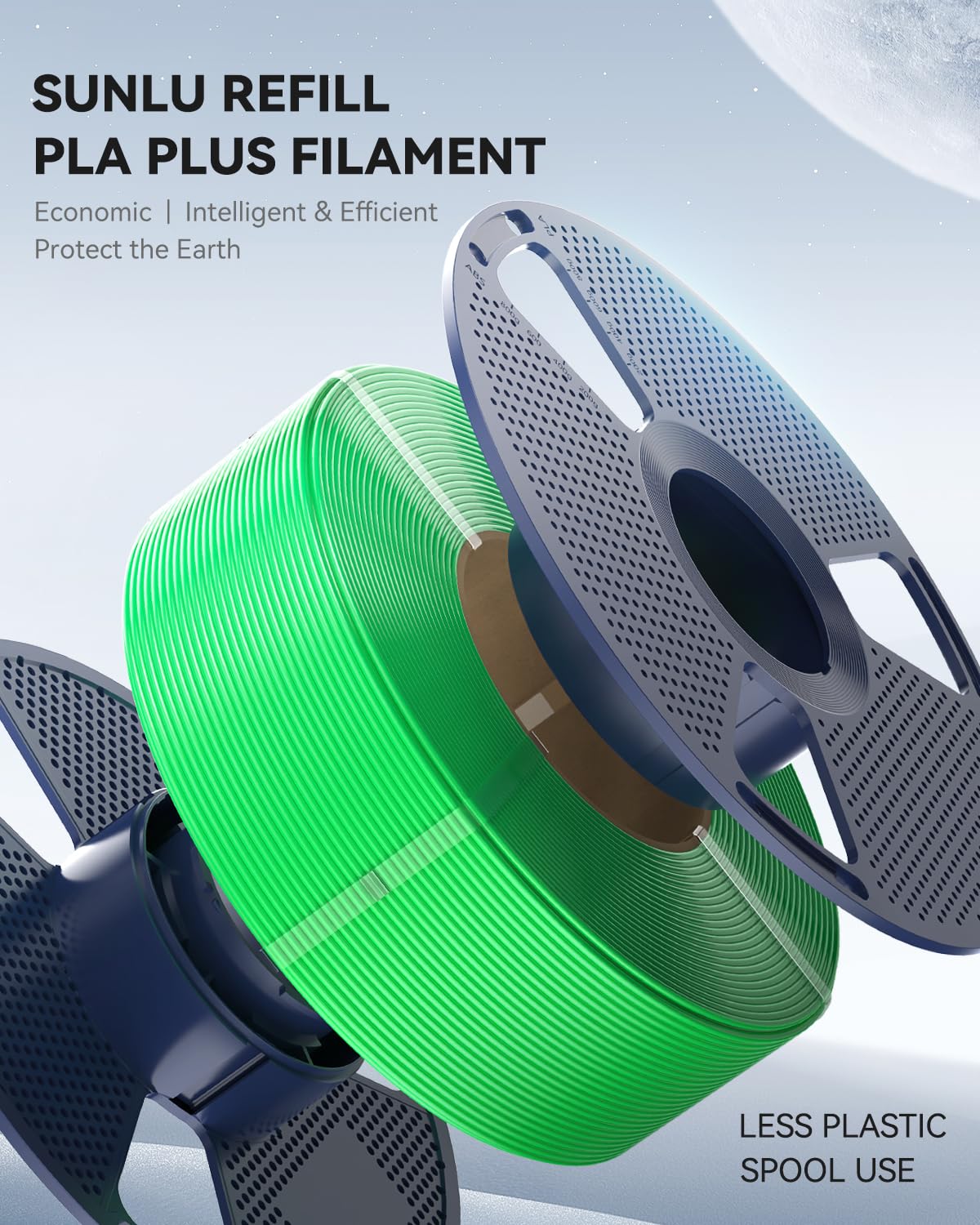 SUNLU PLA+ Refill Filament Refill 1.75mm 4KG, 3D Printer Filament PLA Plus, No-Spool Black PLA+ Filament for Reusable Spools Compatible with Bambu Labs Filament, 4-Rolls 1KG/Roll
