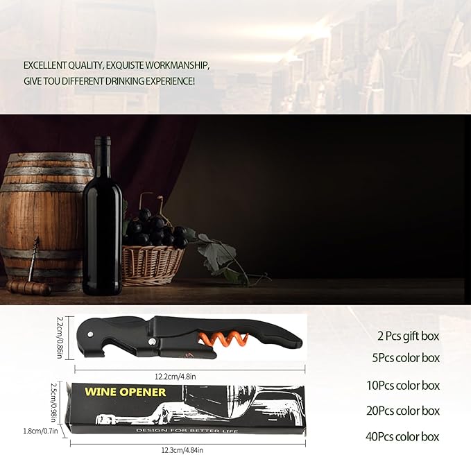 Wine Opener Waiter Corkscrew, Professional Wine Key for Servers, Bartender with Foil Cutter, Manual Wine Bottle Opener Double Hinged (5, Black Orange)