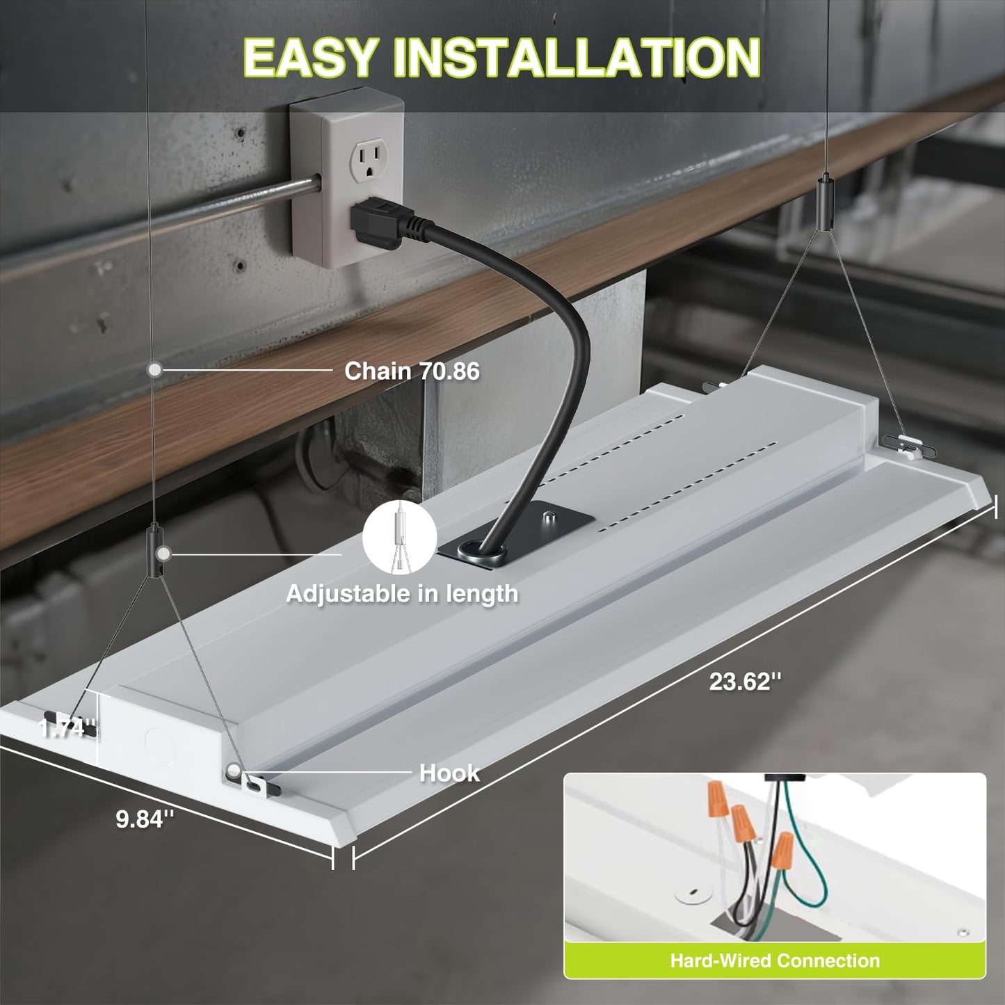 Led Linear High Bay Shop Light 210W  Larger Central Lighting Area  31500Lm  120-277V  0-10V  5000K  Commercial Linear High Bay Led Shop Lights For Warehouse Industrial Garage Workshops  4 Pack  Ul