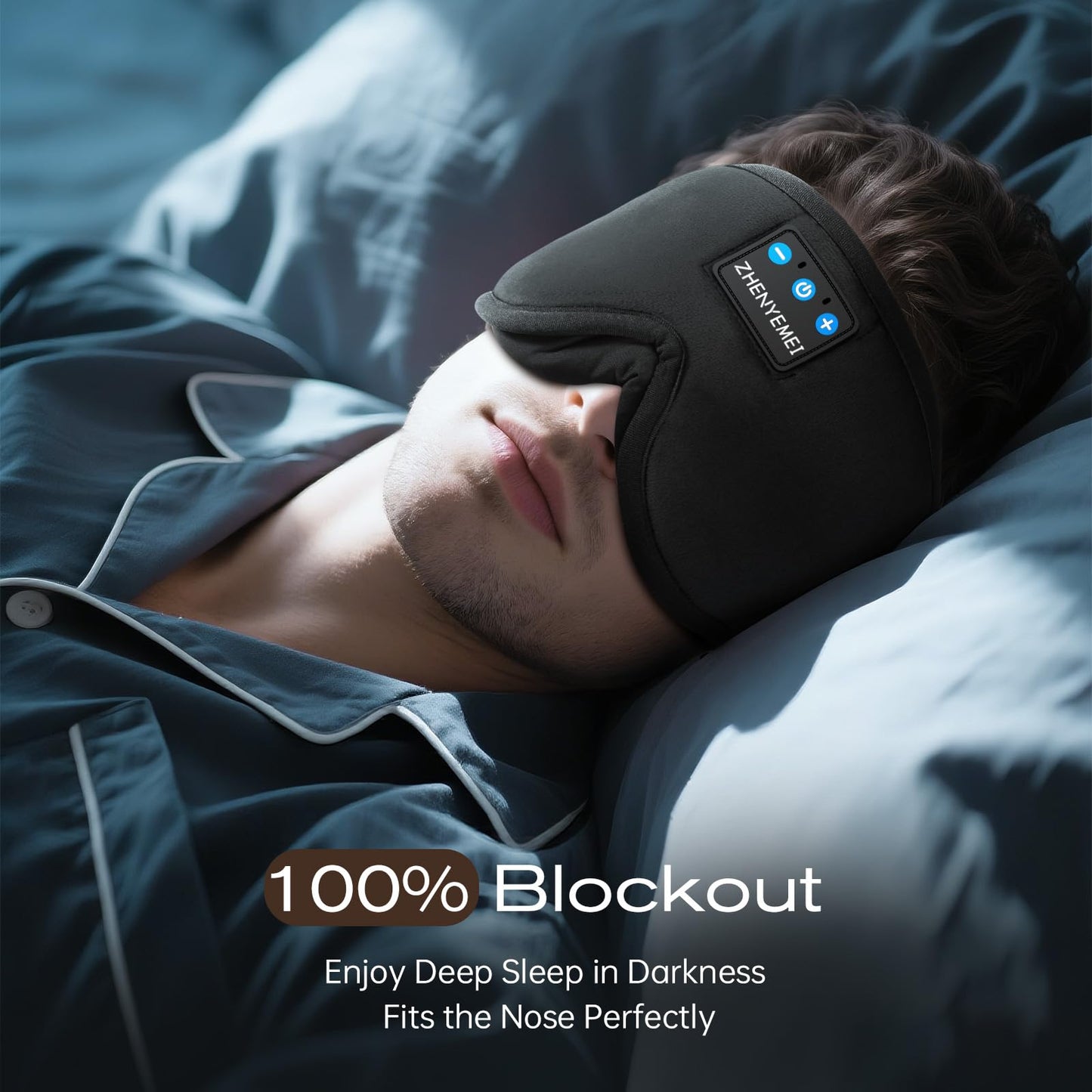 ZHENYEMEI 3D Sleep Mask with Bluetooth Headphones, Sleeping Headphones for Side Sleepers, Wireless Music Eye Mask with Ultra-Thin Stereo Speakers for Men, Women, Tech Gifts, Black