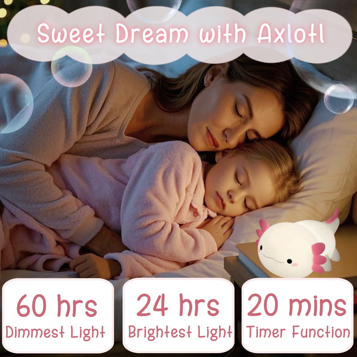 Yr Yrhh-Pet Axolotl Night Light For Kids  Cute Squishy Rechargeable Axolotls Lamp  Unique White Pink Xmas Axolotl Gifts  Dimmable Led Silicone Nightlight  Baby Safe  Girls Room College Dorm D?Cor