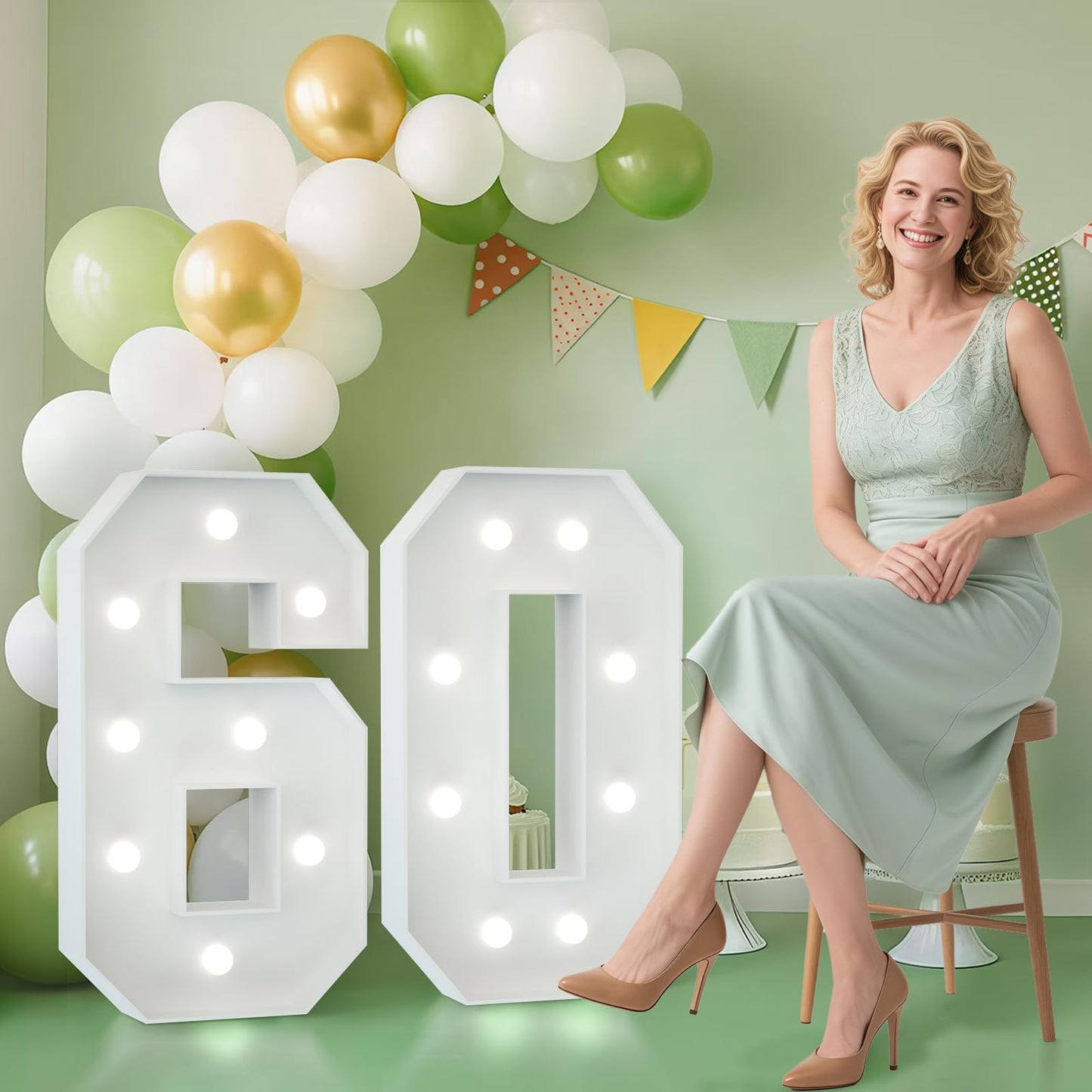 Joymuse 2.3Ft 60 Marquee Numbers  60 Light Up Numbers 60Th Birthday Decorations For Birthday Party Anniversary Backdrop